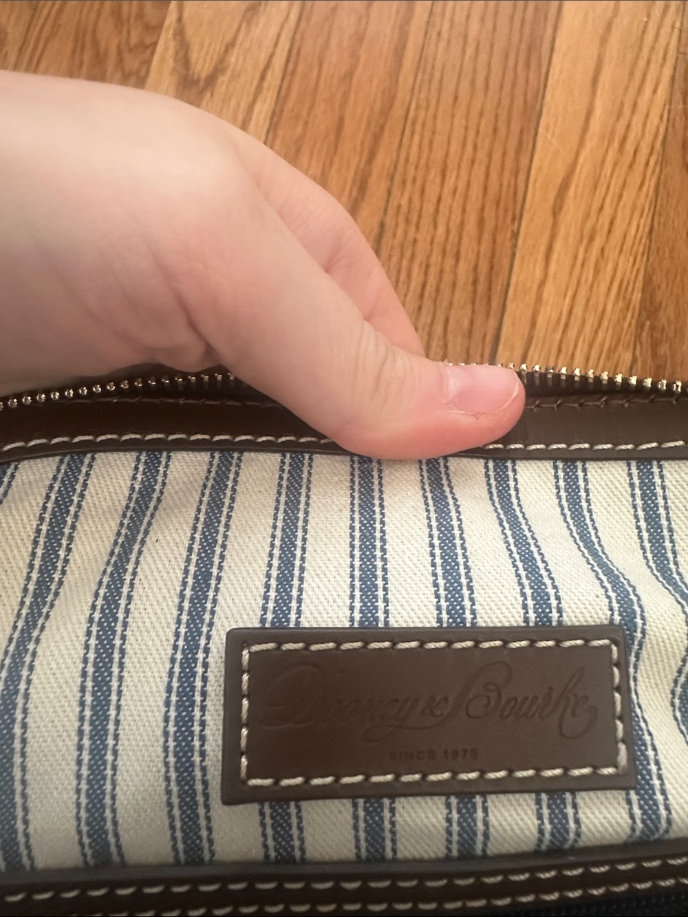 Dooney & Bourke Brown and Tan Woven Satchel With Gold Plaque - Picture 14 of 16